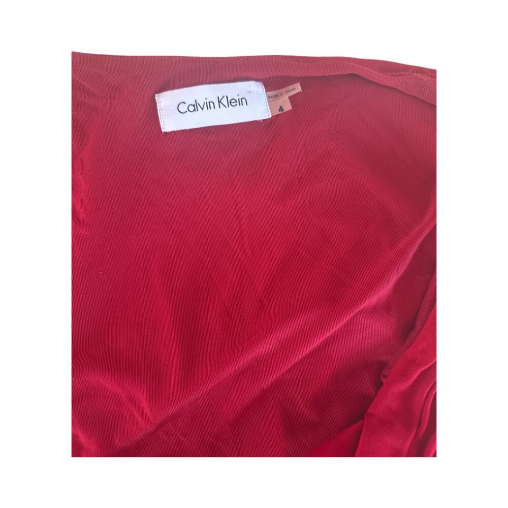 Red Sleeveless Ruched Calvin Klein Dress Size 4 - Picture 2 of 5